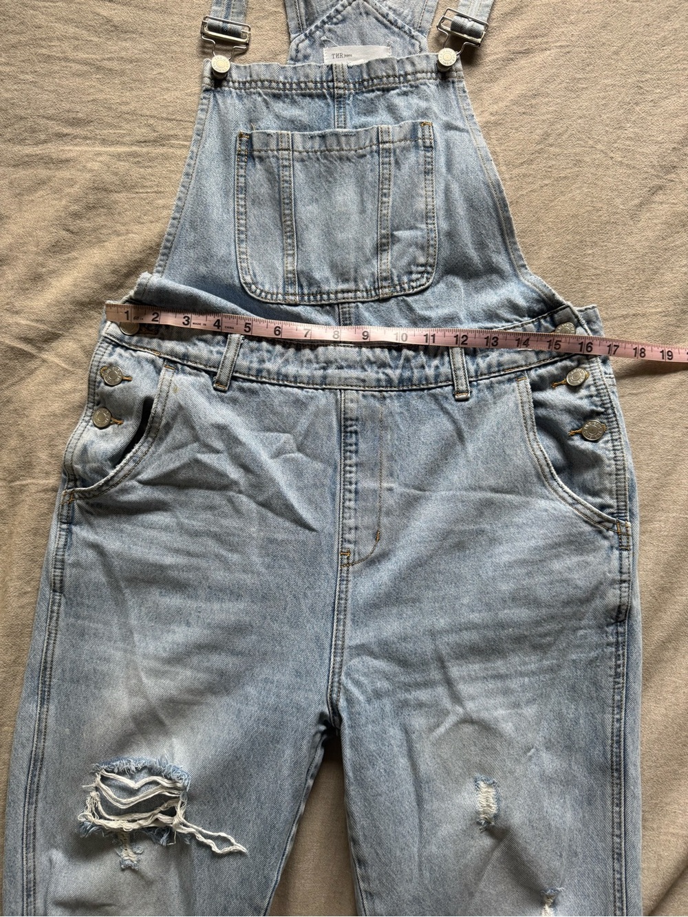 Light Blue Distressed Women’s Denim Overalls - Picture 2 of 4
